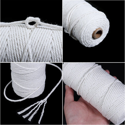 حبل قطني مكرمية 50-100 ياردة، 1/2/3/4 مم، خيوط كروشيه بيضاء، حبل للحرف اليدوية، خيوط حياكة، ديكور حفلات المنزل، ملحقات خياطة