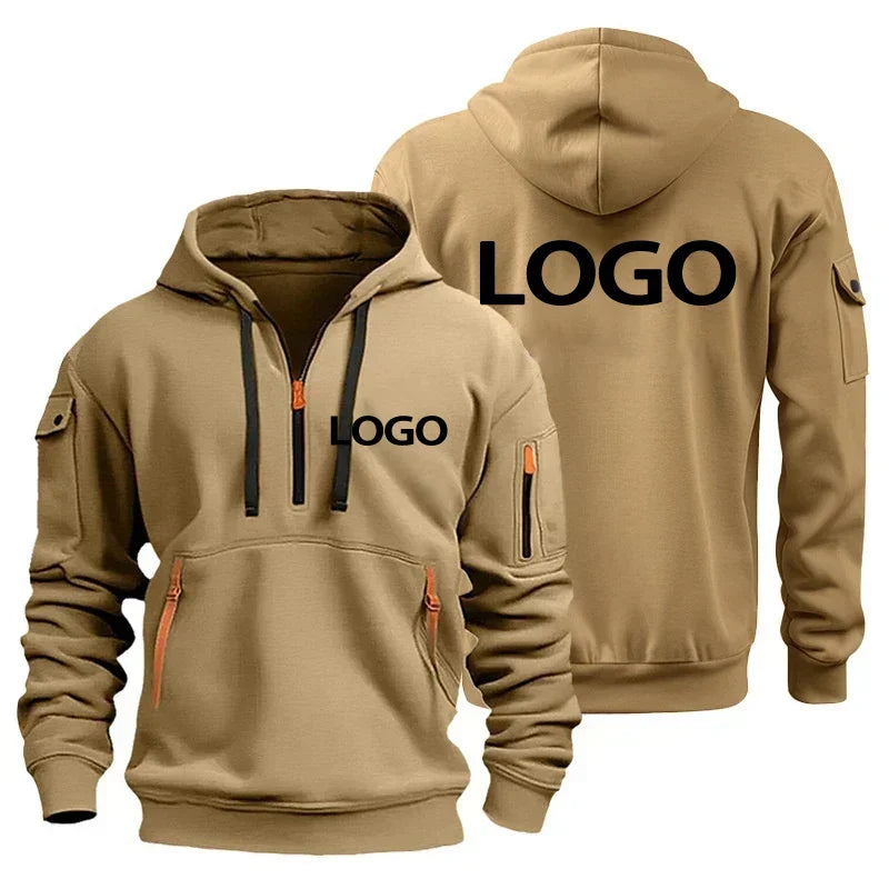 Nouveau pull de sport européen pour hommes avec fermeture éclair et poches sur les bras, personnaliser votre Logo, housse de pull à capuche et