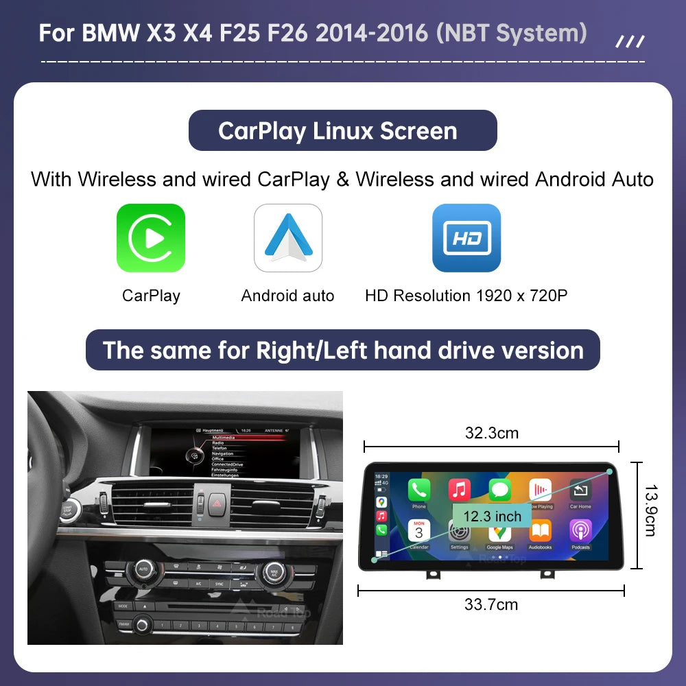 Écran tactile multimédia Ultra fin de 12.3 pouces, pour BMW X3 F25 X4 F26 2011 – 2022, affichage Carplay sans fil, lecteur d'autoradio Android Auto