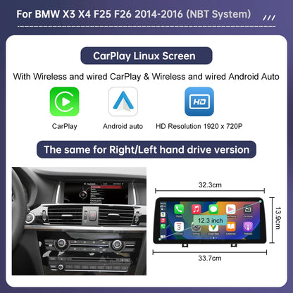 Écran tactile multimédia Ultra fin de 12.3 pouces, pour BMW X3 F25 X4 F26 2011 – 2022, affichage Carplay sans fil, lecteur d'autoradio Android Auto