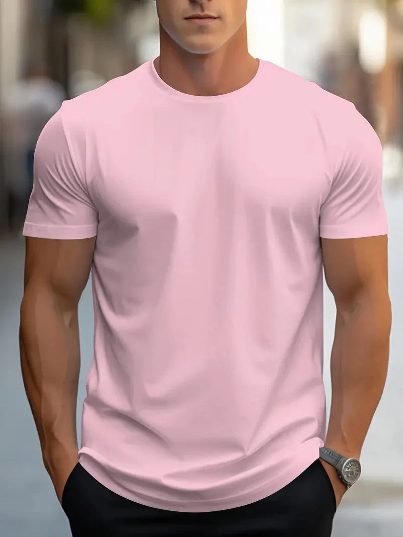T-shirt à Manches Courtes et Col Rond pour Homme, Vêtement Simple, de Couleur Unie, de Haute Qualité, Confortable, Respirant, Décontracté et Polyvalent, pour Été