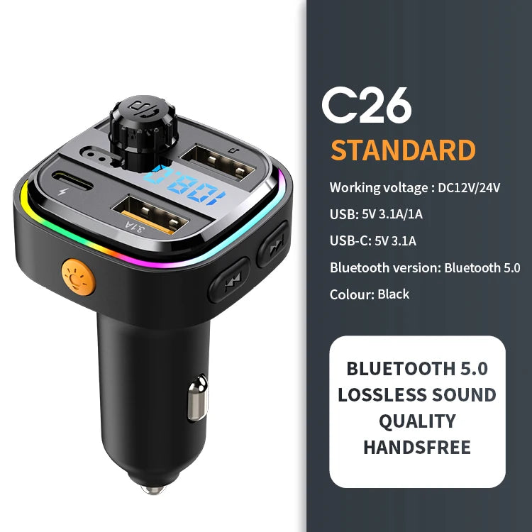 Transmetteur FM Bluetooth 5.0, modulateur d'autoradio mains libres, lecteur MP3 avec adaptateur de Charge USB Super rapide 22.5W pour voiture
