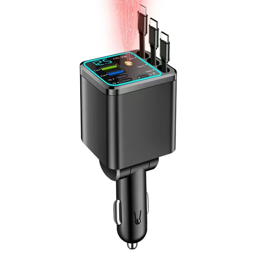 Chargeur de voiture rétractable 120W, avec toit Starlight, câble USB C, chargeur rapide, adaptateur allume-cigare pour IPhone Huawei Samsung