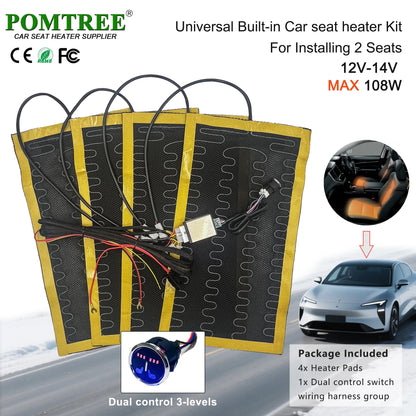Nouveau Kit de chauffage de siège de voiture intégré adapté aux 1/2 sièges, 12V 2/4 pièces tampons chauffants universels en fil d'alliage 3 niveaux interrupteur chauffant à double commande