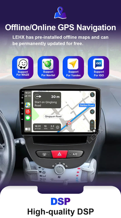 LEHX-Autoradio L6 Pro, Android 14, 2 Din, Stéréo, CarPlay, Limitation de Courant, GPS, pour Voiture KIT 107, Toyota Aygo, Cristaux en C1 (2005-2014)