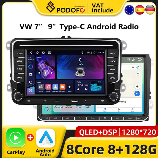 Podofo 7 "9" CarPlay Android autoradio pour Volkswagen VW Golf Passat JETTA Skoda siège voiture système Intelligent 2din GPS autoradio
