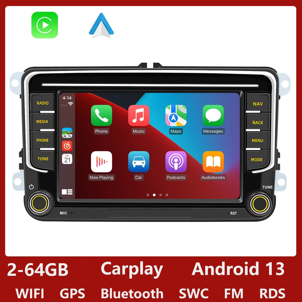 GEARELEC 2 Din lecteur multimédia de voiture Android 13 autoradio Carplay pour Volkswagen Skoda Octavia golf 5 6 touran passat polo Jetta