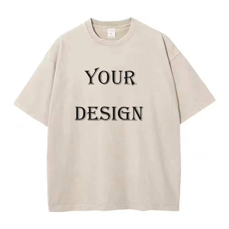 T-shirt unisexe en coton lavé, imprimé personnalisé, haut Harajuku, bricolage, votre Photo ou Logo, à la mode