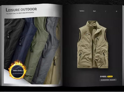 Gilet de sport d'extérieur en polaire épaisse pour homme, réversible, décontracté, coupe ample, fermeture éclair, couleur unie, automne-hiver