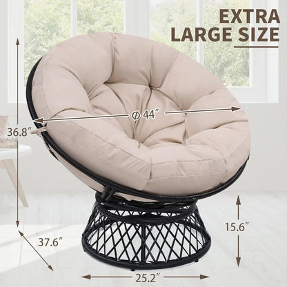Fauteuil Papasan surdimensionné de 46 pouces avec rotation à 360° °   Fauteuil pivotant, cadre en rotin imperméable et coussin épais pour adultes