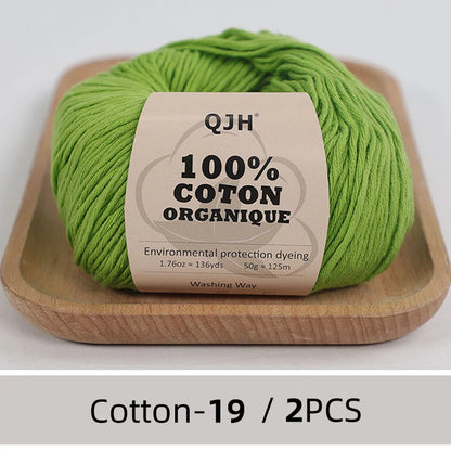 QJH Fil 100% coton biologique, fil pour tricoter, crochet et artisanat, paquet de 2 - 1,76 oz/136 mètres/1 pièce, léger, Dk