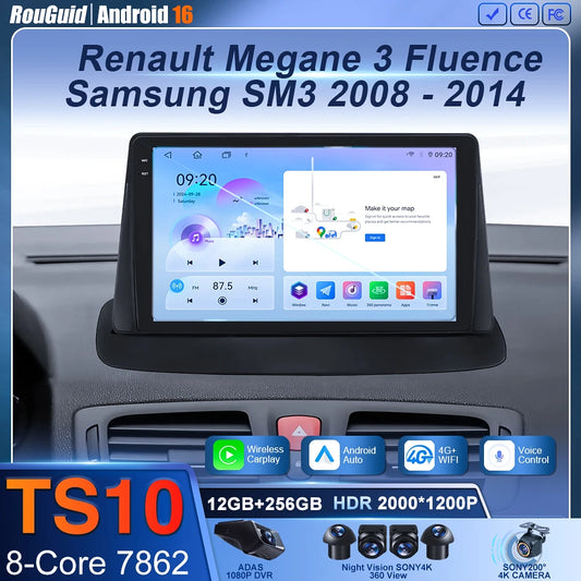 Android 16 pour Renault Megane 3 Fluence Samsung SM3 2008 - 2017 lecteur multimédia DSP CarPlay GPS autoradio