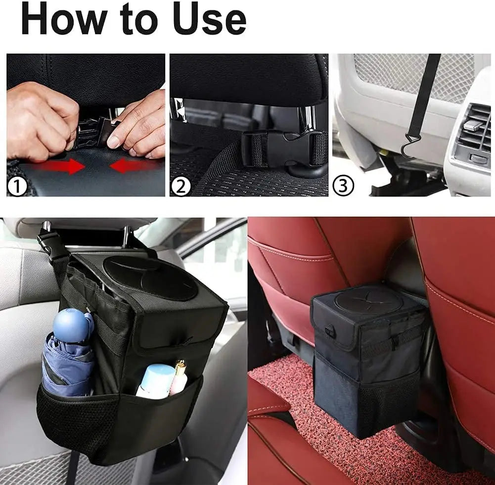 Poubelle de voiture étanche, poubelle étanche avec couvercle, poches de rangement, poubelle de véhicule polyvalente pour SUV