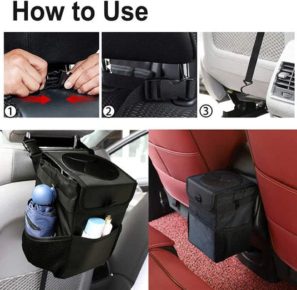 Poubelle de voiture étanche, poubelle étanche avec couvercle, poches de rangement, poubelle de véhicule polyvalente pour SUV