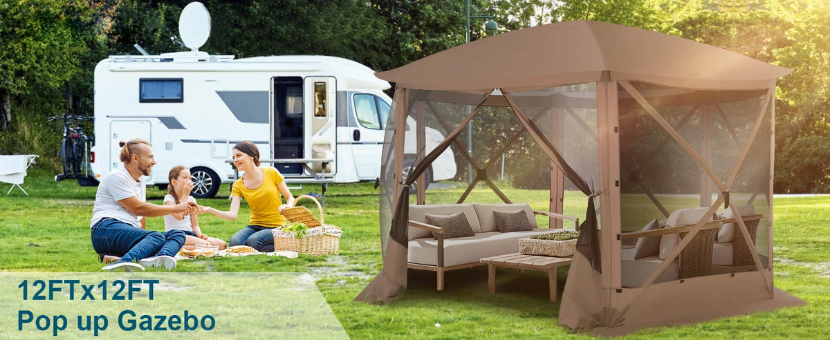 Maison d'écran de tente de belvédère escamotable pour le camping, pièce d'écran de 12x12 avec le toit parfait, belvédère d'écran extérieur avec le filet