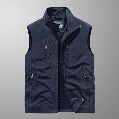 Grande taille hommes été en plein air randonnée gilet tactique multi-poches léger coque souple utilitaire voyage Safari Cargo gilet hommes
