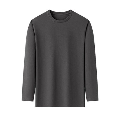 T-Shirt à manches longues et col rond pour hommes, couleur unie, en coton, confortable, respirant, haut décontracté, différentes couleurs, été