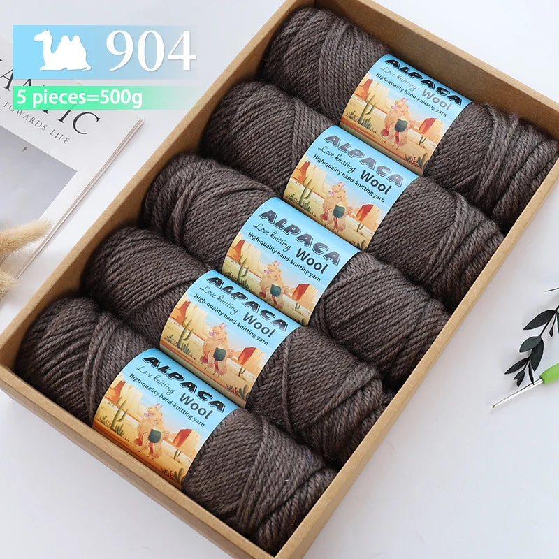 500g contient 5 écheveaux de fil de laine d'alpaga épais, 245 aiguilles, fil à tricoter, fil de matériel de bricolage pour pulls à tricoter, fil pour la fabrication de pulls en laine, grands manteaux, châles, chapeaux,