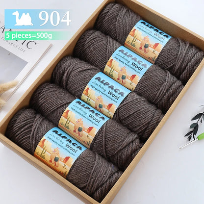 500g contient 5 écheveaux de fil de laine d'alpaga épais, 245 aiguilles, fil à tricoter, fil de matériel de bricolage pour pulls à tricoter, fil pour la fabrication de pulls en laine, grands manteaux, châles, chapeaux,