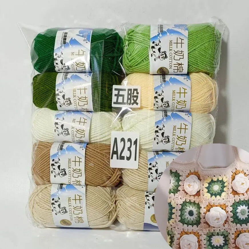 Fil de coton au lait de couleurs mélangées, 10 pièces, 500g, 5 plis, ensemble de fils au Crochet doux, fleurs tricotées à la main, fils peignés artisanaux au Crochet