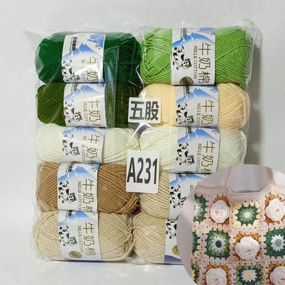 Fil de coton au lait de couleurs mélangées, 10 pièces, 500g, 5 plis, ensemble de fils au Crochet doux, fleurs tricotées à la main, fils peignés artisanaux au Crochet