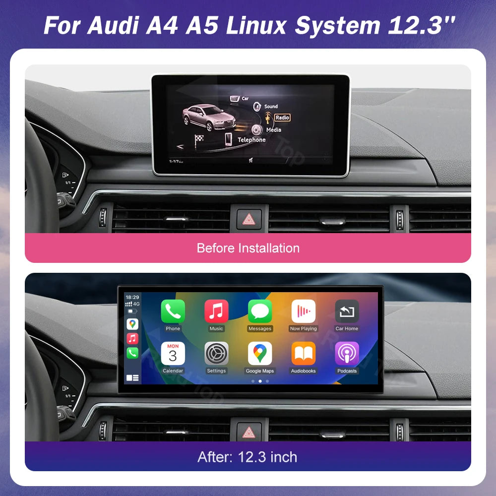 Nouveau Design sans fil CarPlay voiture multimédia pour Audi A4 A5 2016-2019 Support Airplay caméra Radio GPS voiture lecteur écran