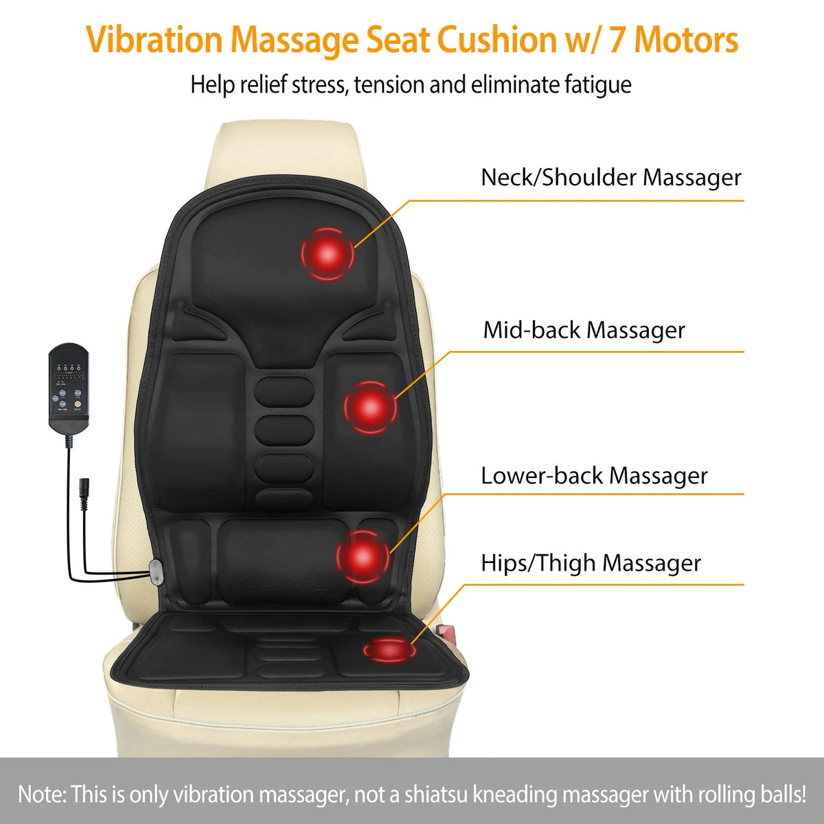 Coussin de siège masseur de dos, coussin de siège de voiture de Massage électrique avec fonction de chauffage, 8 Modes de Vibration, 3 niveaux d'intensité