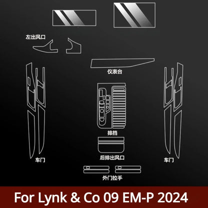 Film transparent en TPU pour accessoires d'intérieur Lynk & Co 09 EM-P 2024, panneau d'engrenage, Console centrale GPS, Protection PPF anti-rayures