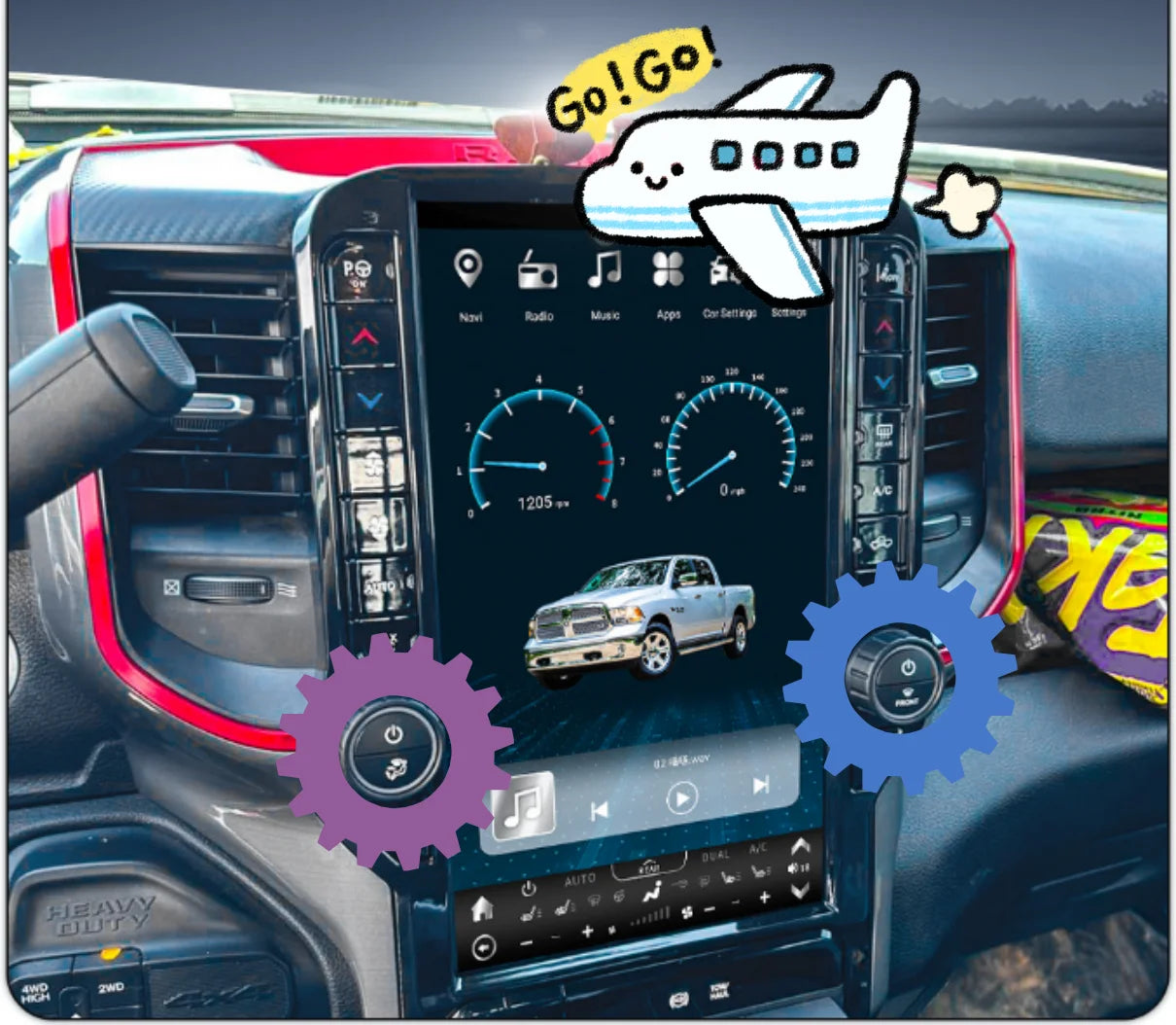Radio à écran de 13.6 pouces pour Dodge Ram 2019 – 2023, Carplay, Navigation GPS, Android, lecteur vidéo multimédia de voiture, unité principale Audio stéréo