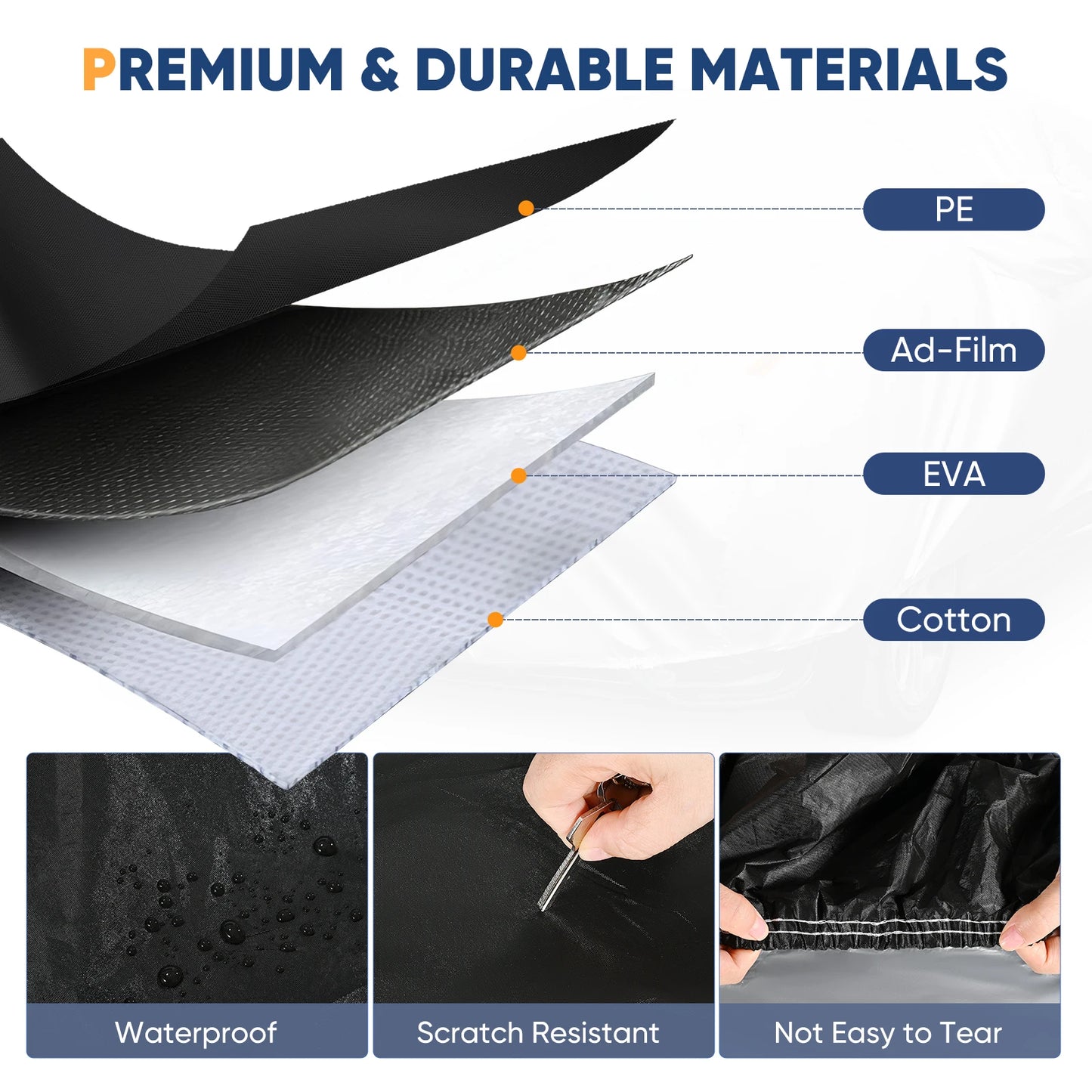 Housse de voiture extérieure complète noire, pare-soleil, Protection anti-poussière avec bandes réfléchissantes universelles pour berline Hatchback SUV