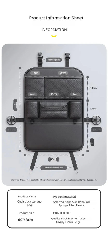 Organisateur de dossier de siège de voiture multifonctionnel, sac de rangement de siège arrière multi-poches de grande capacité, tapis Anti-coup résistant à l'usure