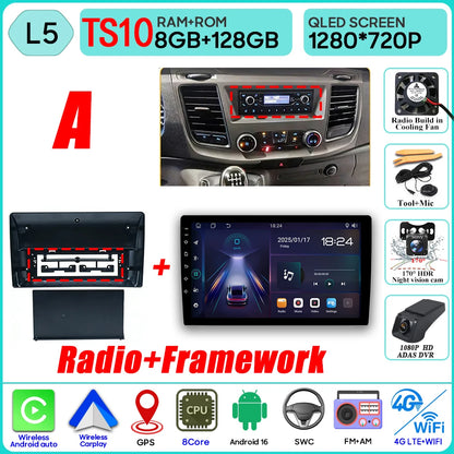 Autoradio Android 16 pour Ford Transit personnalisé Transit V363 350 lecteur multimédia Carplay Navigation GPS 4G Wifi vidéo stéréo 2din
