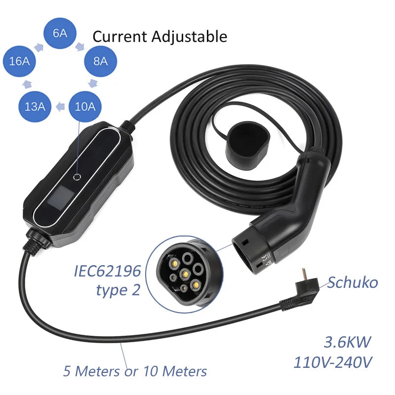 Chargeur de voiture électrique Type 2 Type 1 Mode 2 niveau 2 câble de chargement de voiture Portable EVSE EV 6A-16A-32A 5 mètres 10 mètres 15 mètres