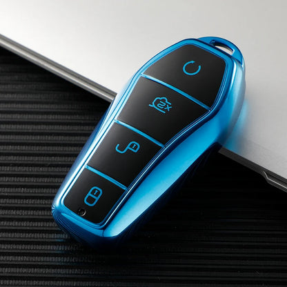 Support protégé à 4 boutons pour BYD Qin Plusdmi Atto 3 Han EV, porte-clés dauphin en TPU, étui pour clé télécommande de voiture, accessoires