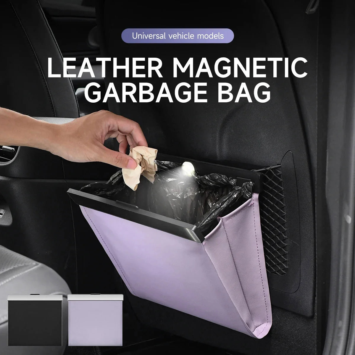 Sac poubelle en cuir monté sur voiture, avec lumière LED, interrupteur magnétique, sac de rangement arrière pour sièges, poubelle de voiture, Installation Portable
