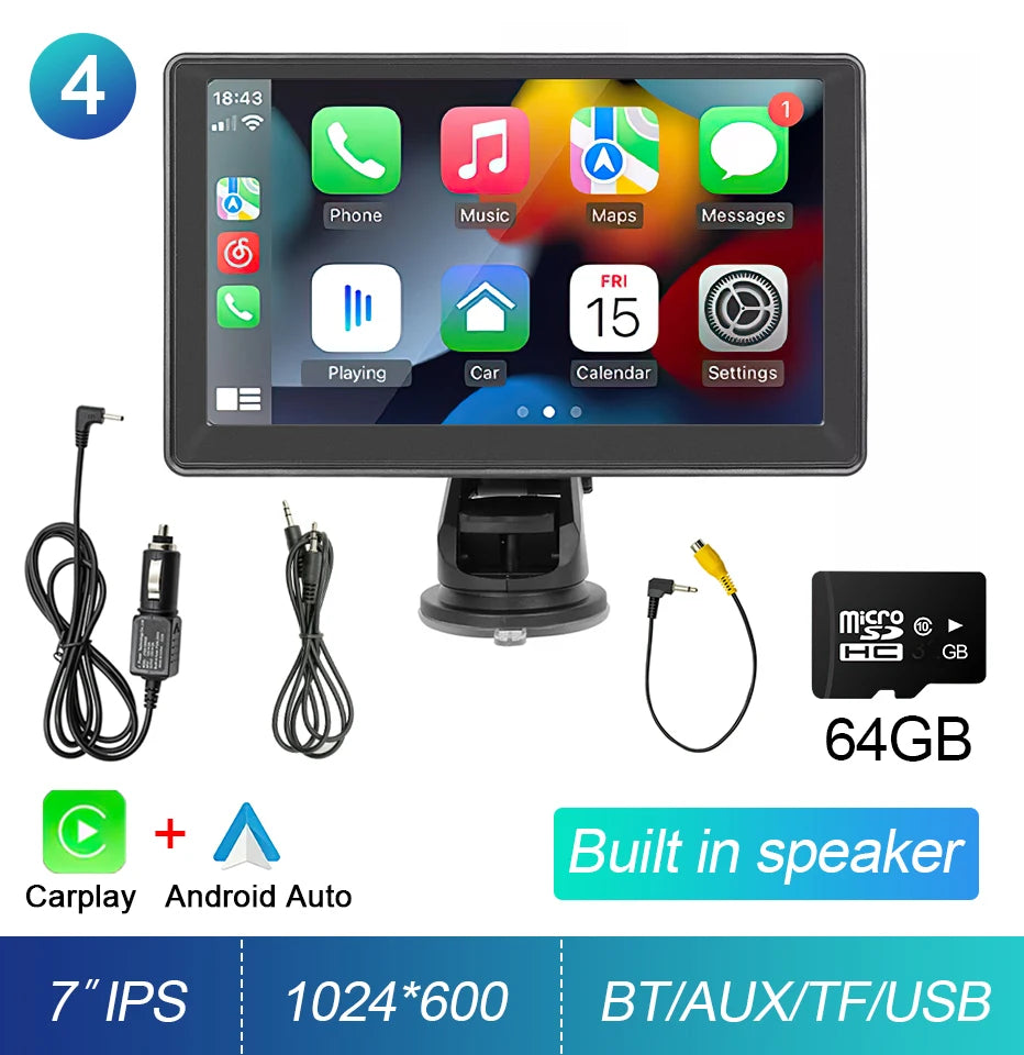 Écran tactile Portable 7 pouces IPS CarPlay Android Auto autoradio lecteur vidéo multimédia GPS Navigation Wifi caméra de recul