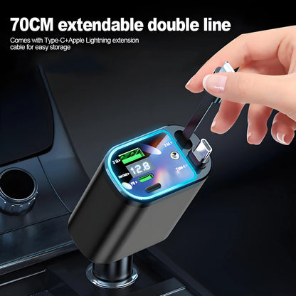 Chargeur de voiture rétractable 120W, avec toit Starlight, câble USB C, chargeur rapide, adaptateur allume-cigare pour IPhone Huawei Samsung