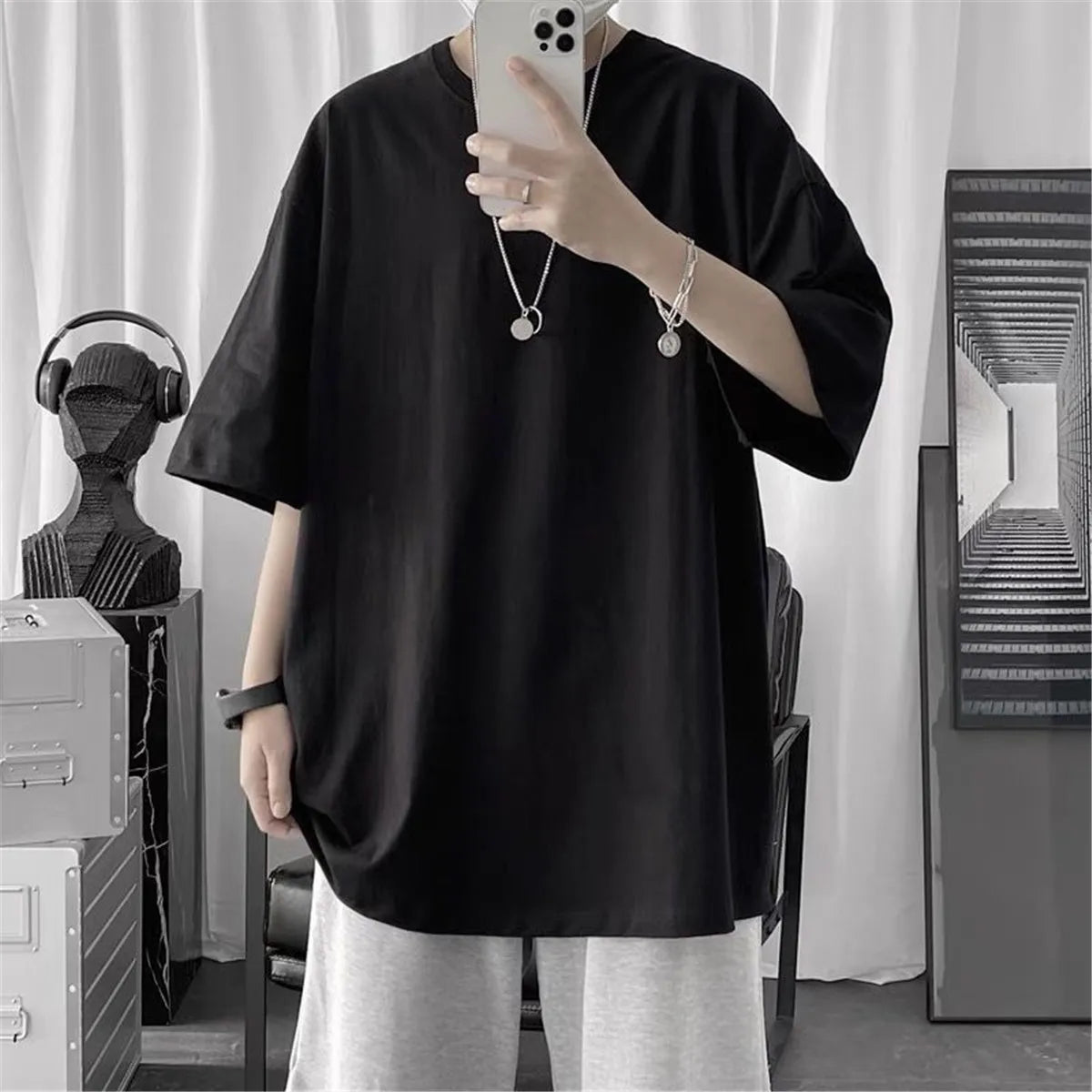 Coton été mode hommes t-shirt décontracté solide à manches courtes classique t-shirt hommes 100% coton coréen haut hip-hop t-shirts noir blanc