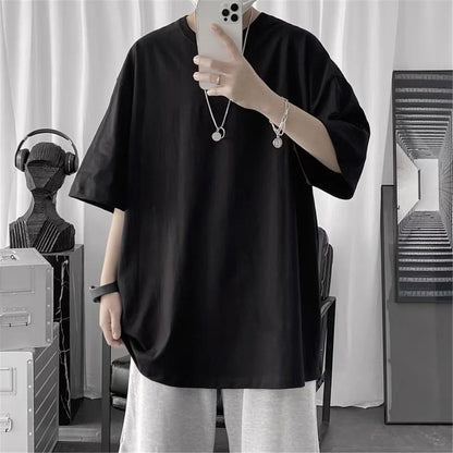 Coton été mode hommes t-shirt décontracté solide à manches courtes classique t-shirt hommes 100% coton coréen haut hip-hop t-shirts noir blanc
