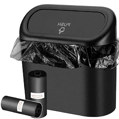 Mini poubelle de voiture anti-fuite avec couvercle, 1 pièce, petits accessoires de voiture comprenant 60 (300) sacs poubelles pour l'intérieur du véhicule