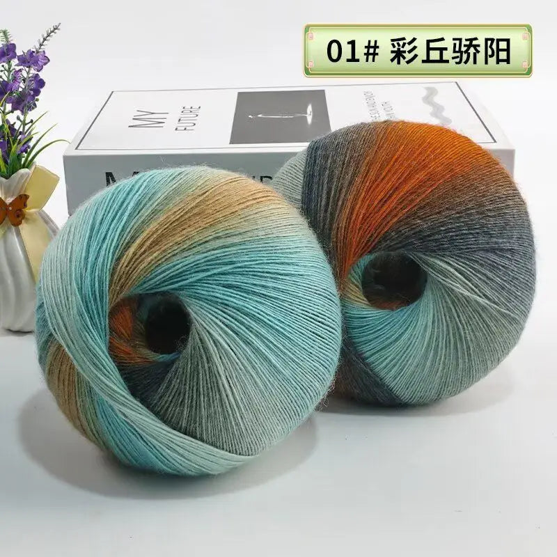 Fil de laine arc-en-ciel 200 g/ensemble, pour tricoter, châles, écharpes, pulls, vestes, chapeaux, bricolage, fil de teinture à Segment doux et confortable