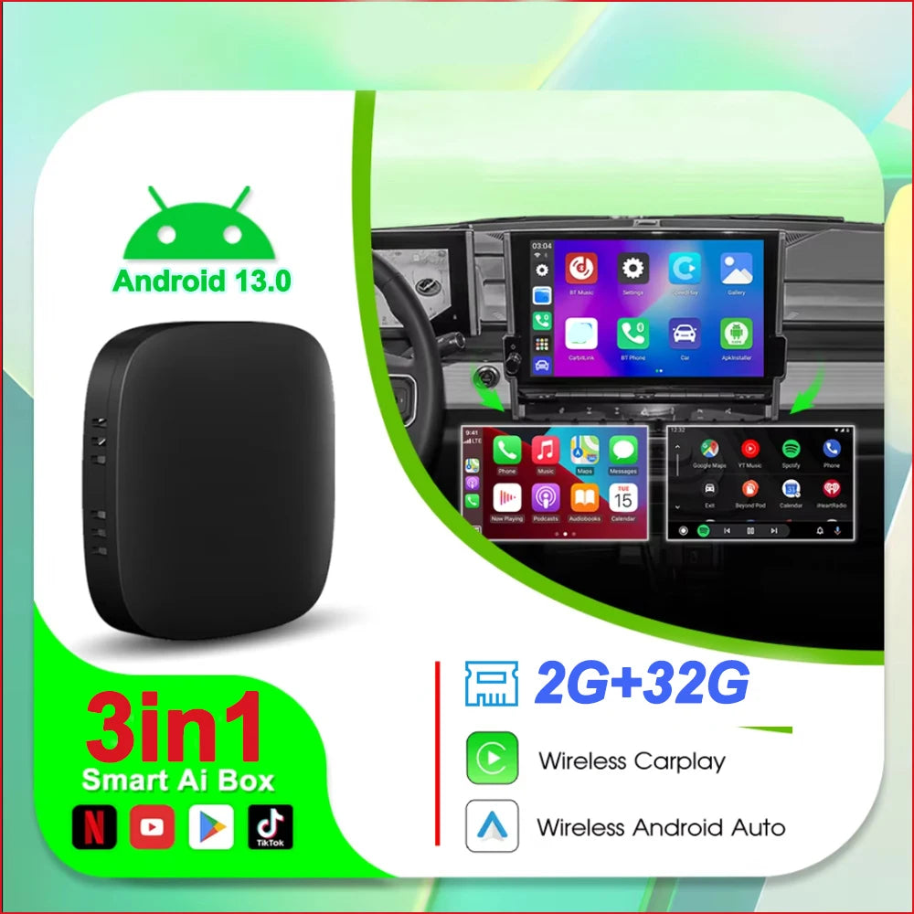 Android 13 TV Box Smart CarPlay Ai Box Wifi sans fil Android Auto magasin de jeu intégré pour voitures CarPlay OEM YouTube Netflix