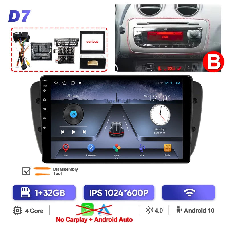 Pour Seat Ibiza 2012 2013 2014 2015 Android Auto Carplay Radio voiture lecteur vidéo multimédia GPS Navigation QLED écran tactile 4G
