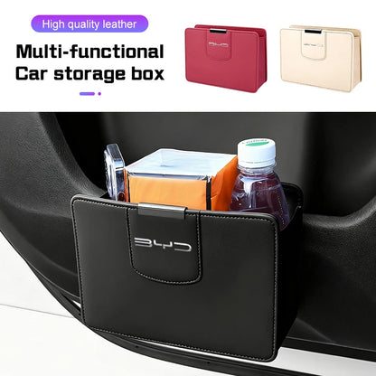 Pour BYD Song Plus Yuan Pro Tang EV F0 F3 joint u DMi Han Qin dauphin voiture boîte de rangement en cuir porte poubelle siège arrière sac poubelle