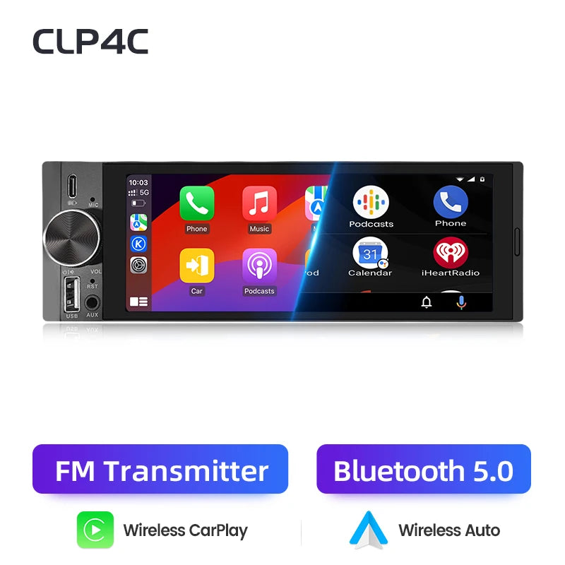 Junsun 6.86 ''1 Din autoradio Bluetooth sans fil pour Apple Carplay Android Auto FM MP5 lecteur Radio universel IPS écran tactile