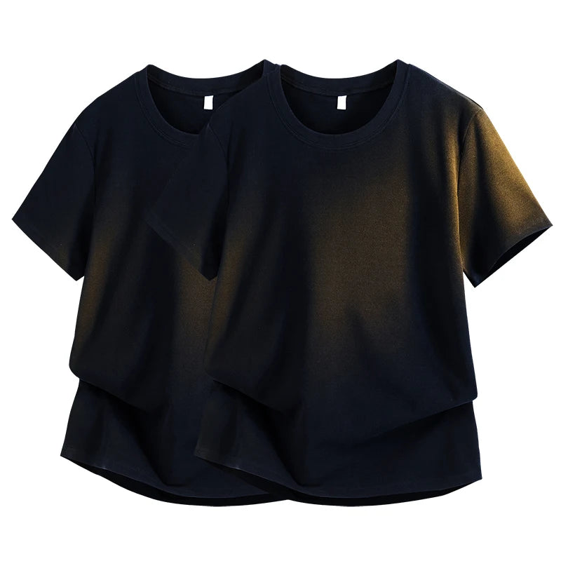 Silk-Matte Cotton Men's ort-Sve T-irt Busin Simple Summer Thin Ice Silk Loose Youth round Ne Trendy Versatile Top