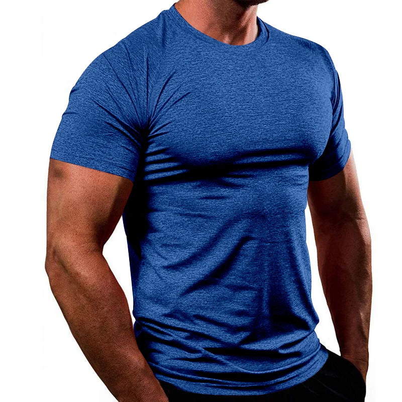T-shirt slim respirant à séchage rapide pour homme, style Europe et États-Unis, haut de fitness, vêtements de sport, document solide, été, nouveau, 2024
