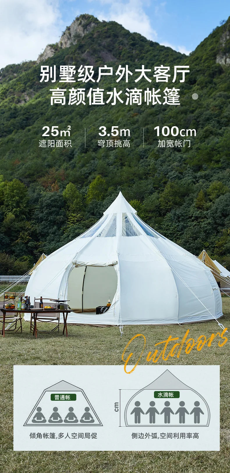 Tente Star Gazer avec logo personnalisé, 4m, 5m, 6m, quatre saisons, camping, blanc, kaki, Oxford, coton, étanche, goutte d'eau pour la fête
