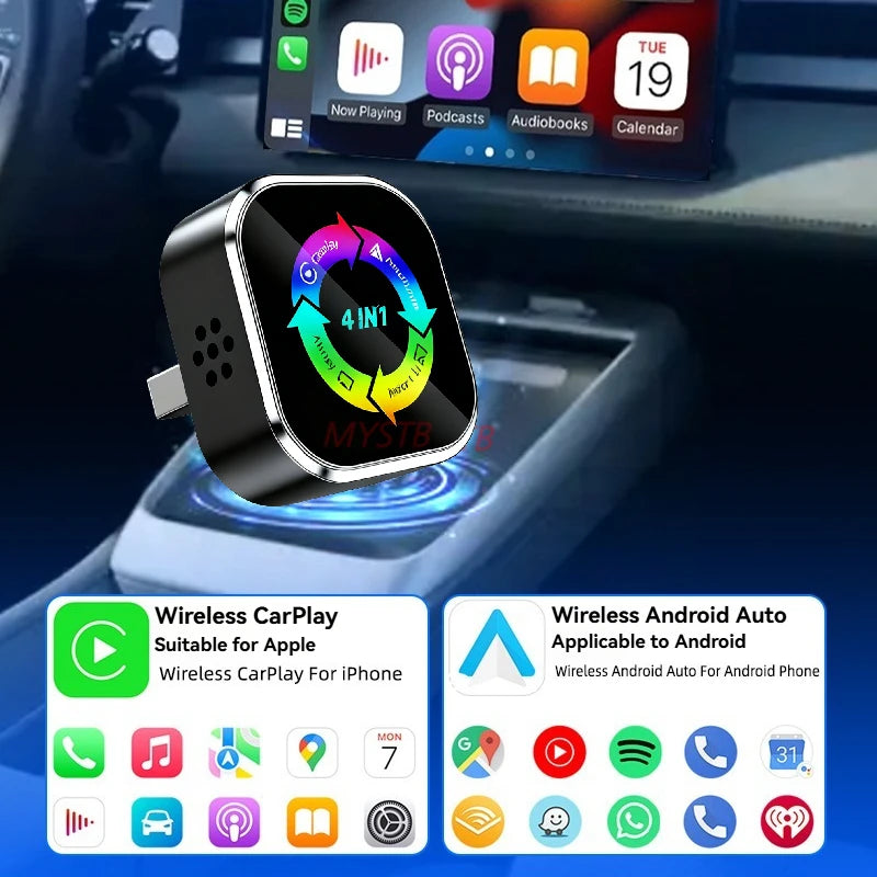 Adaptateur CarPlay sans fil, boîtier AI pour voiture Android Auto Apple CarPlay AirPlay, lien miroir, miroir d'écran, Bluetooth CarPlay, 2026