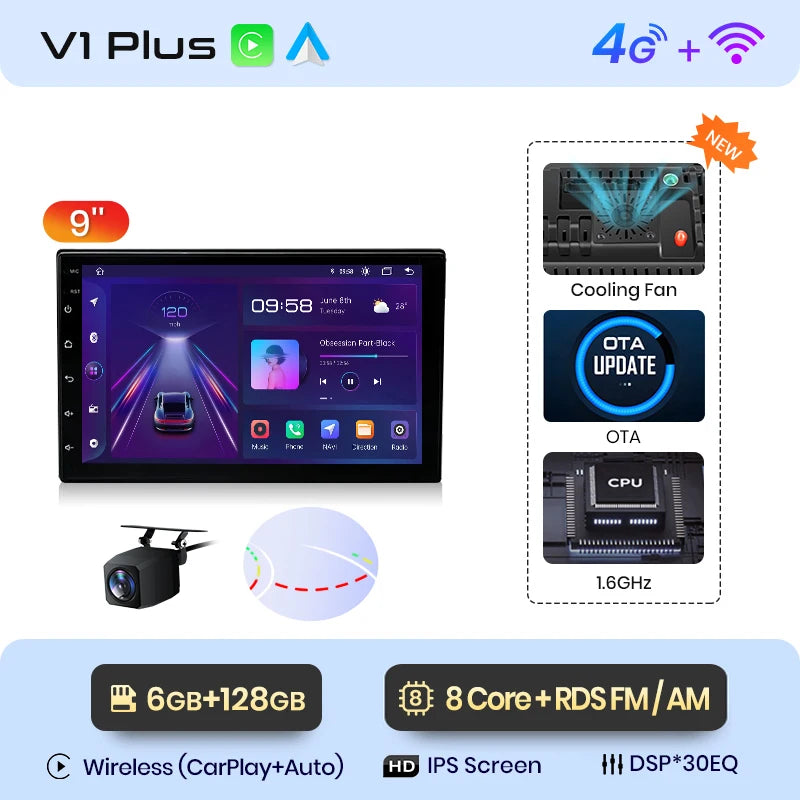 Junsun 7 9 10 pouces Radio universelle Carplay Android Auto autoradio lecteur multimédia systèmes intelligents pour Ford Peugeot Fiat